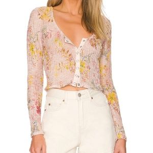 Free People Angelina Button-Down Floral Print Top in Light Combo Size L